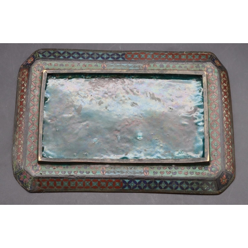 740 - An Oriental cloisonné rectangular shaped dish with multi-coloured floral and leaf decoration, 25cm w... 