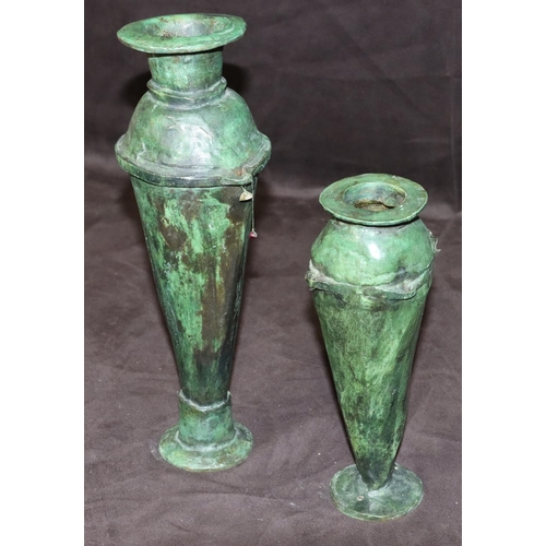 748 - 2 matching Eastern graduated heavy round bulbous trumpet shaped vases, 32cm and 23cm high (2)