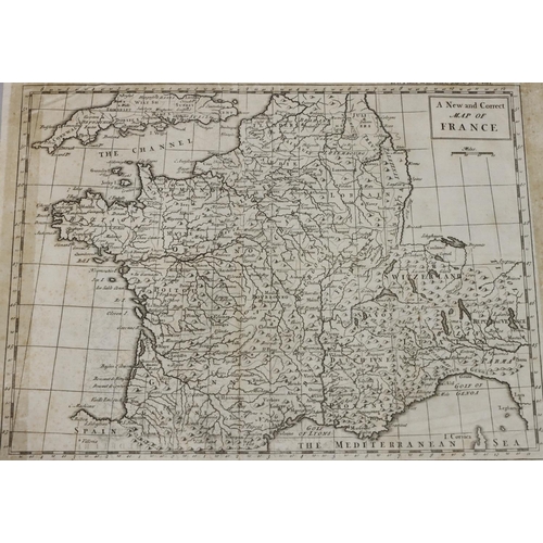 767 - An early black and white map of France, 38.5cm x 50cm and a similar black and white map 