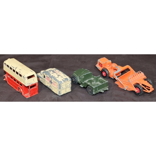 769 - A Dinky Daimler, a Dinky bus, a Lonestar Jeep and a Matchbox Allis-Chalmers Motor Scraper (4)