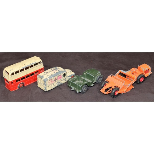 769 - A Dinky Daimler, a Dinky bus, a Lonestar Jeep and a Matchbox Allis-Chalmers Motor Scraper (4)