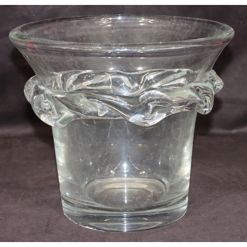 77 - A heavy Continental plain glass round trumpet shaped vase/wine cooler with raised rope decoration, 2... 