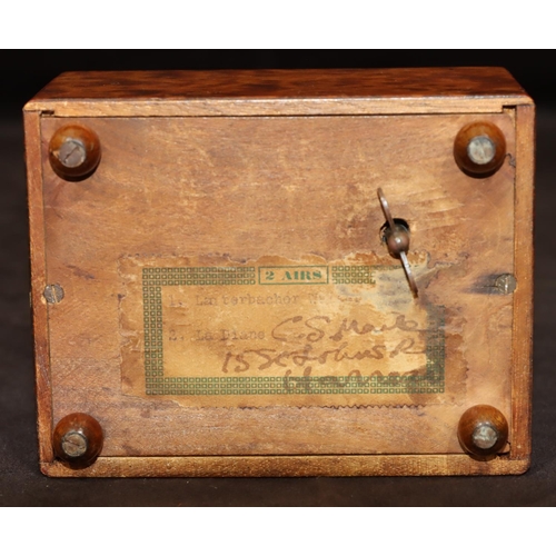 772 - A Maplewood rectangular shaped musical box with 2 airs and hinged lid, 12.5cm wide