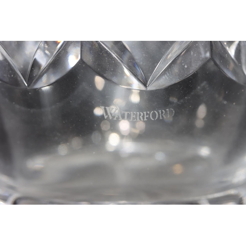 79 - A Waterford cut glass round bulbous thin necked trumpet shaped vase, 25.5cm high (Boxed)