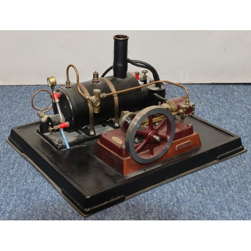 791 - A Perseus stationary live model steam engine on rectangular metal base, 38cm x 32cm