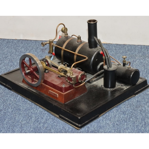 791 - A Perseus stationary live model steam engine on rectangular metal base, 38cm x 32cm