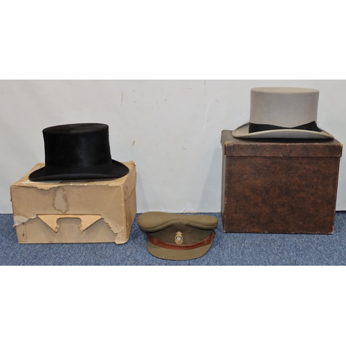 794 - GA Dunn & Co Ltd black silk top hat, inner measurement 20.5 x 16.5cm, boxed, another GA Dunn & Co gr... 