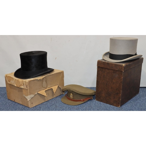 794 - GA Dunn & Co Ltd black silk top hat, inner measurement 20.5 x 16.5cm, boxed, another GA Dunn & Co gr... 