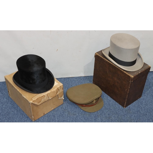 794 - GA Dunn & Co Ltd black silk top hat, inner measurement 20.5 x 16.5cm, boxed, another GA Dunn & Co gr... 