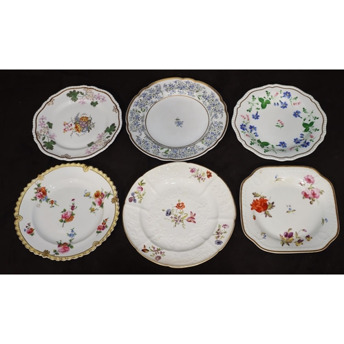 8 - 2 19th Century plates with multi-coloured floral, leaf and gilt decoration and 4 various 19th Centur... 