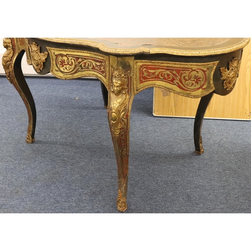 815 - A 19th Century Boulle scallop shaped writing table with allover raised figurehead, leaf and scroll d... 