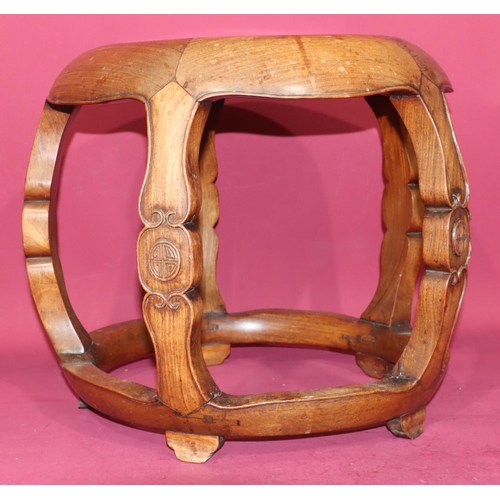 817 - An Oriental hardwood circular bulbous shaped coffee table on 4 shaped supports with further circular... 