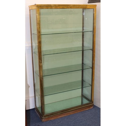 825 - A 19th/20th Century heavy brass and glass display cabinet with single glass door and sides enclosing... 