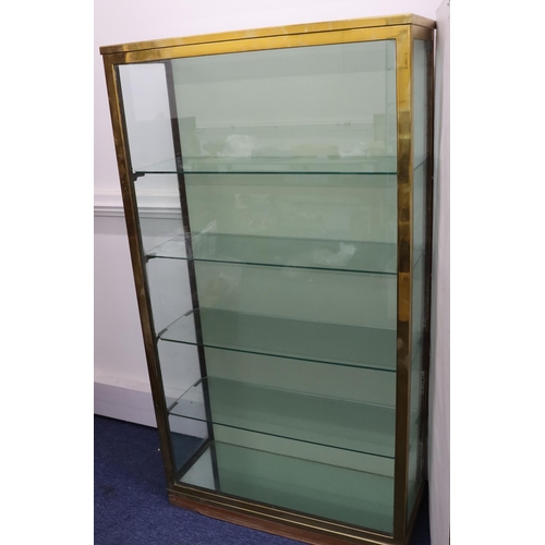 825 - A 19th/20th Century heavy brass and glass display cabinet with single glass door and sides enclosing... 