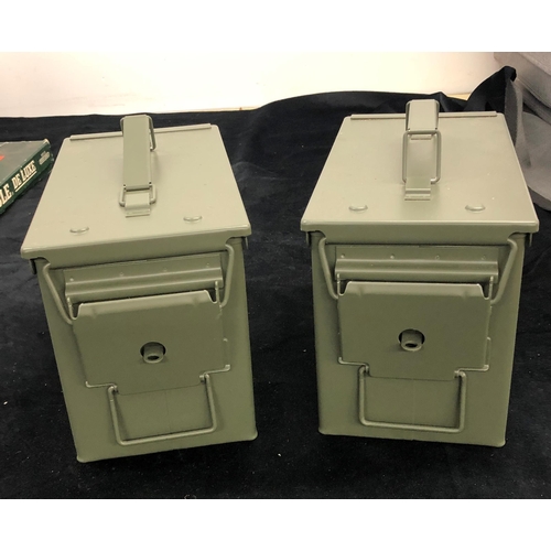 7007 - A pair of modern metallic khaki green ammunition boxes, 15.5 x 30 x 18.5cm. (As new).