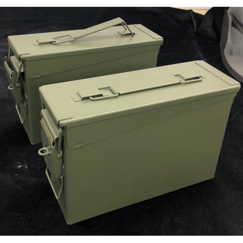 7008 - A pair of modern metallic khaki green ammunition boxes, 9.5 x 27.5 x 18cm. (As new).