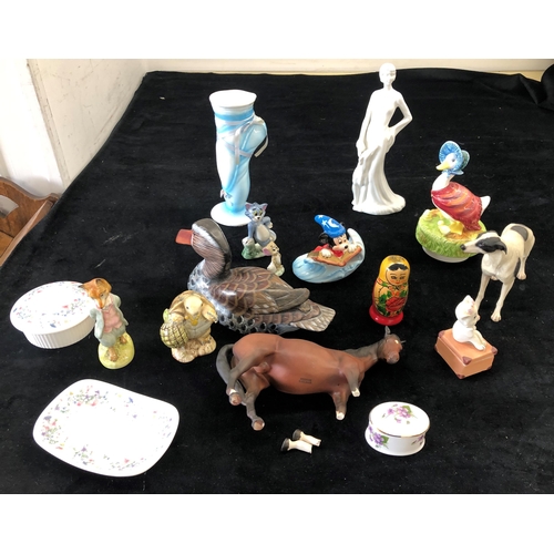 7027 - A Beswick horse (2 feet a/f), a Disney Japan Mickey Mouse, a Beswick Beatrix Potter Mr Alderman Ptol... 