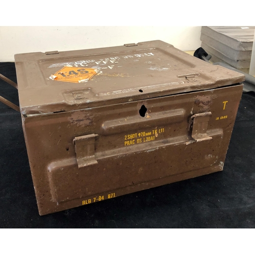 7033 - A brown metallic Military ammunitions box labelled 1.4S U.K. Military Safety Explosive, 47cm wide, 4... 