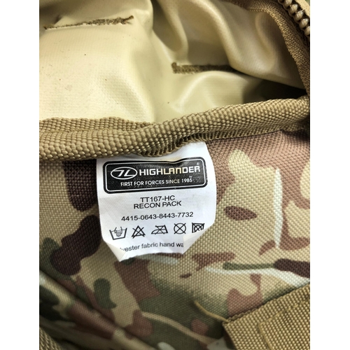 7041 - A Highlander TT167-HC Recon pack rucksack, a pair pf lightweight Woodland combat trousers  80/92/108... 