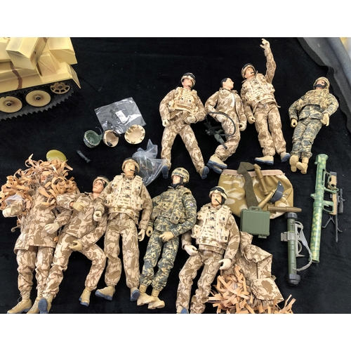 7048 - An HM Armed Forces scale model  tank,  9 Action figures all in camouflage and various accessories, a... 