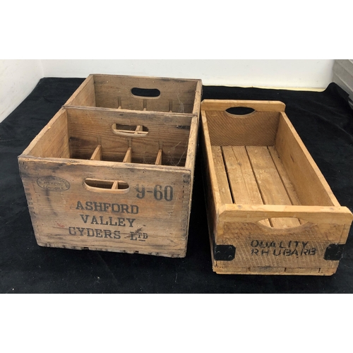 7058 - A wooden cider bottle box and a wooden rhubarb box.