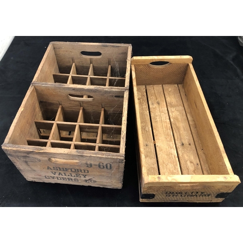 7058 - A wooden cider bottle box and a wooden rhubarb box.