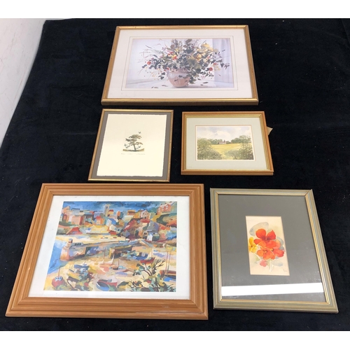 7075 - Celia Russell print still life of flowers, Symphony, 39.5 x 25.5cm in gilt frame and 4 other framed ... 