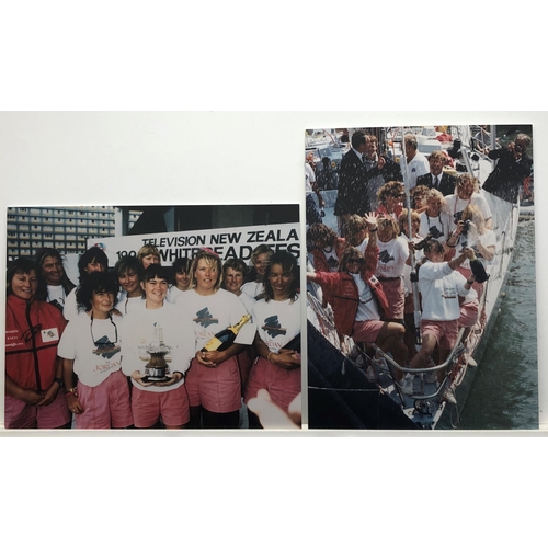 7085 - 2 photographic boards of Tracy Edwards and her crew in 1989, 1 portrait, 1 landscape, both 60 x 80cm... 