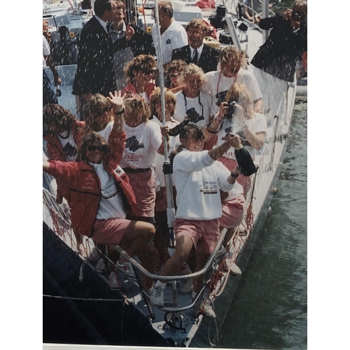 7085 - 2 photographic boards of Tracy Edwards and her crew in 1989, 1 portrait, 1 landscape, both 60 x 80cm... 