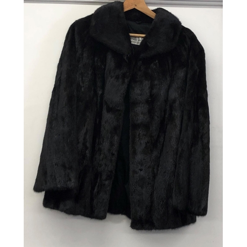 7089 - A Maxwell Croft London. Bath dark brown fully lined fur jacket, 1 side pocket, metal clips and hooks... 