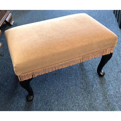 7095 - A small footstool with pink/peach velvet cushioned top with tassels and height adjuster, 49 x 30cm o... 