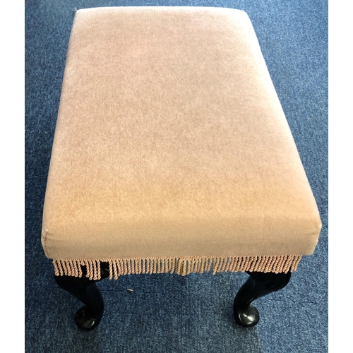 7095 - A small footstool with pink/peach velvet cushioned top with tassels and height adjuster, 49 x 30cm o... 