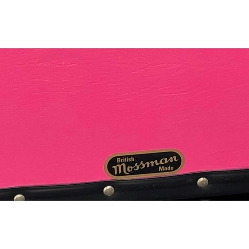 7097 - 2 Mossman miniature trunks (pink and blue), 51.5cm wide, 32cm deep, 28cm high and 1 other black trun... 