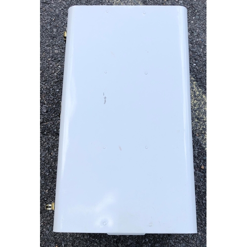 7098 - A white metallic trunk, 57cm wide, 33cm wide, 27cm high (slight marks to top).