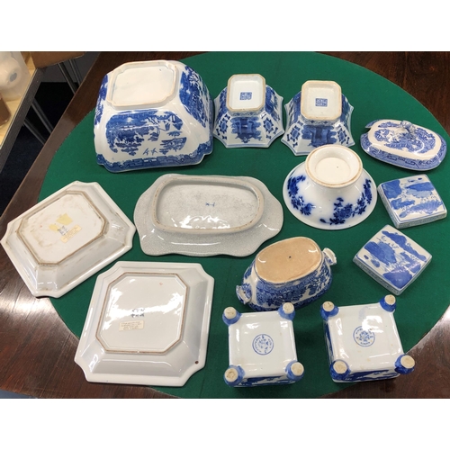 7102 - A quantity of blue and white china.