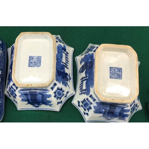 7102 - A quantity of blue and white china.