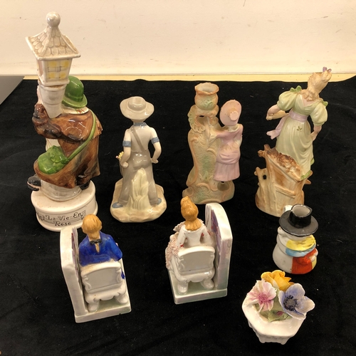 7108 - 8 various reproduction figurines including a pair of bookends.