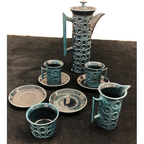 7112 - A part Portmeirion Susan William - Ellis set, 2 cups, 4 saucers, milk jug, sugar bowl, coffee pot an... 