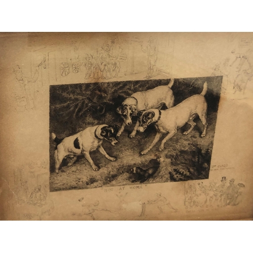 7122 - A print of 3 terrier dogs and a ferret, 