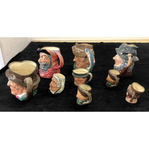 7131 - 4 large Royal Doulton character jugs, Laddy, Rip Van Winkle, The Poacher, Falstaff and 5 smaller Roy... 