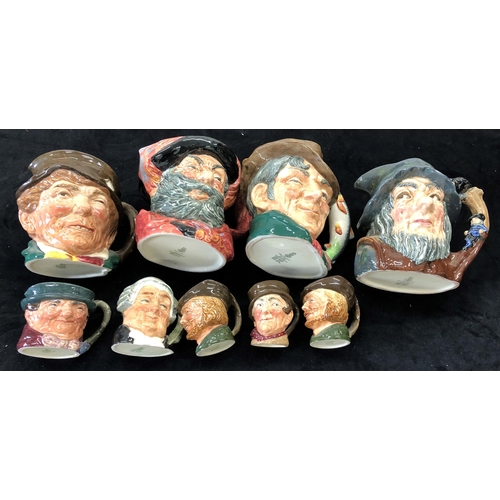 7131 - 4 large Royal Doulton character jugs, Laddy, Rip Van Winkle, The Poacher, Falstaff and 5 smaller Roy... 