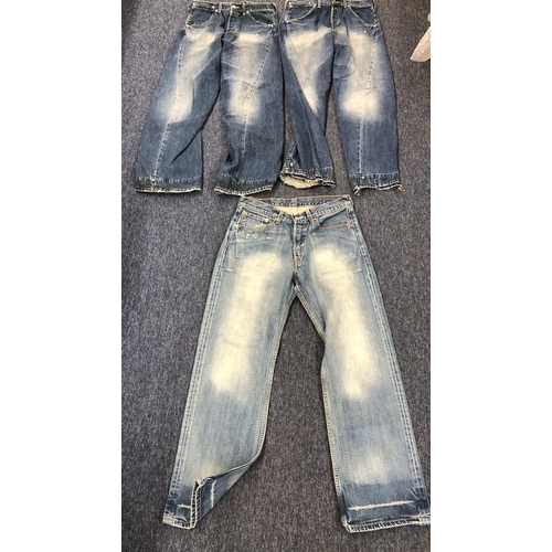 7147 - 3 pairs of vintage Levi Strauss blue jeans, Levi 508 04 W30L30 and 2 5002 with labels 00002 1655 30x... 