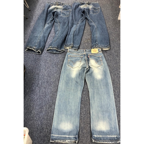 7147 - 3 pairs of vintage Levi Strauss blue jeans, Levi 508 04 W30L30 and 2 5002 with labels 00002 1655 30x... 