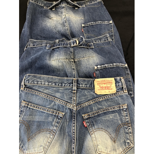 7147 - 3 pairs of vintage Levi Strauss blue jeans, Levi 508 04 W30L30 and 2 5002 with labels 00002 1655 30x... 