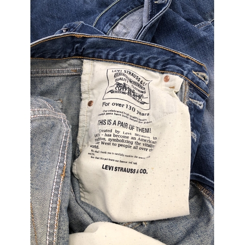 7147 - 3 pairs of vintage Levi Strauss blue jeans, Levi 508 04 W30L30 and 2 5002 with labels 00002 1655 30x... 