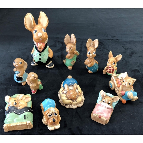 7154 - A collection of Pendelfin rabbit ornaments, Uncle Soames, Picnic Midge, Barney, Twins, Pooch, Shiner... 