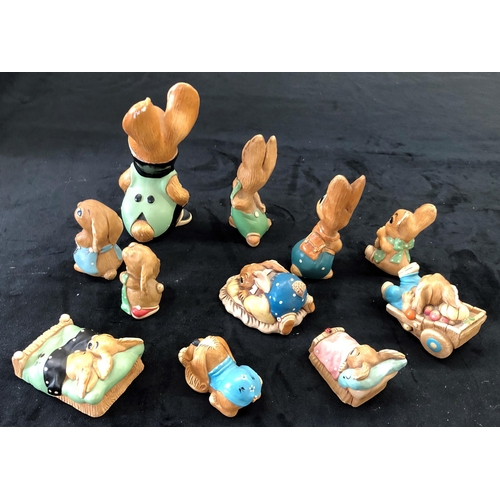 7154 - A collection of Pendelfin rabbit ornaments, Uncle Soames, Picnic Midge, Barney, Twins, Pooch, Shiner... 