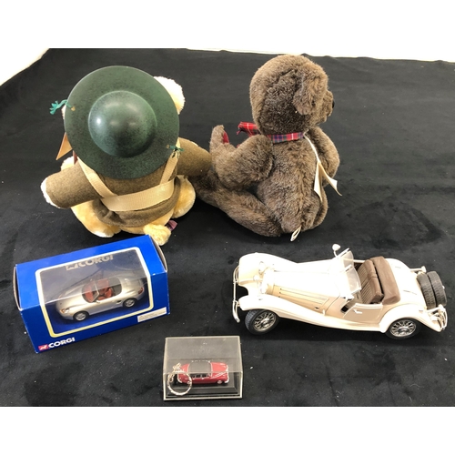 7156 - A Military Heroes Trust Commemorative Teddy Bear, a Sleepy Hollow Teddy Bear, a Corgi Porsche Boxste... 