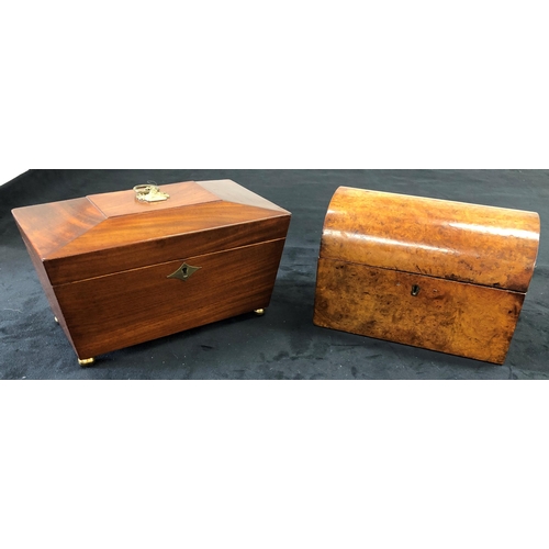 7159 - A burr walnut 19th Century tea caddy (interior missing) 23cm wide, 16cm high, 13cm deep and a 19th C... 