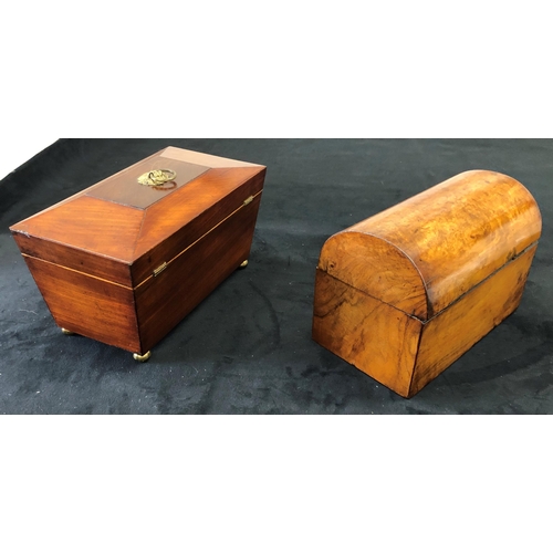 7159 - A burr walnut 19th Century tea caddy (interior missing) 23cm wide, 16cm high, 13cm deep and a 19th C... 